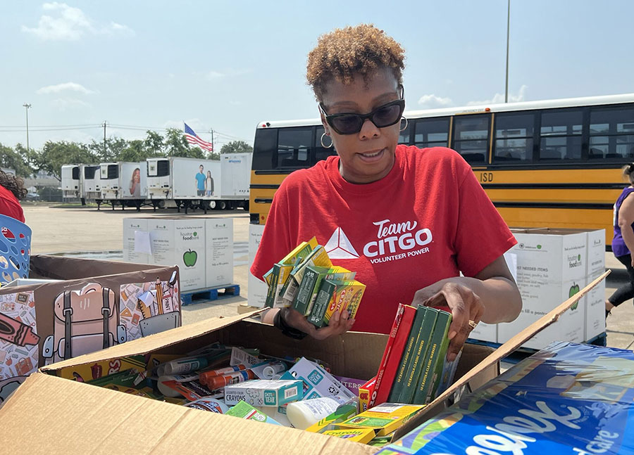 TeamCITGO donating school supplies.